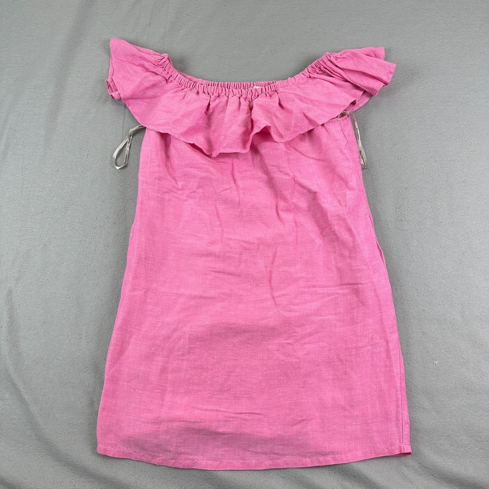 Tommy Bahama Womens Dress S St Lucia Off Shoulder Ruffle Pockets Linen Pink